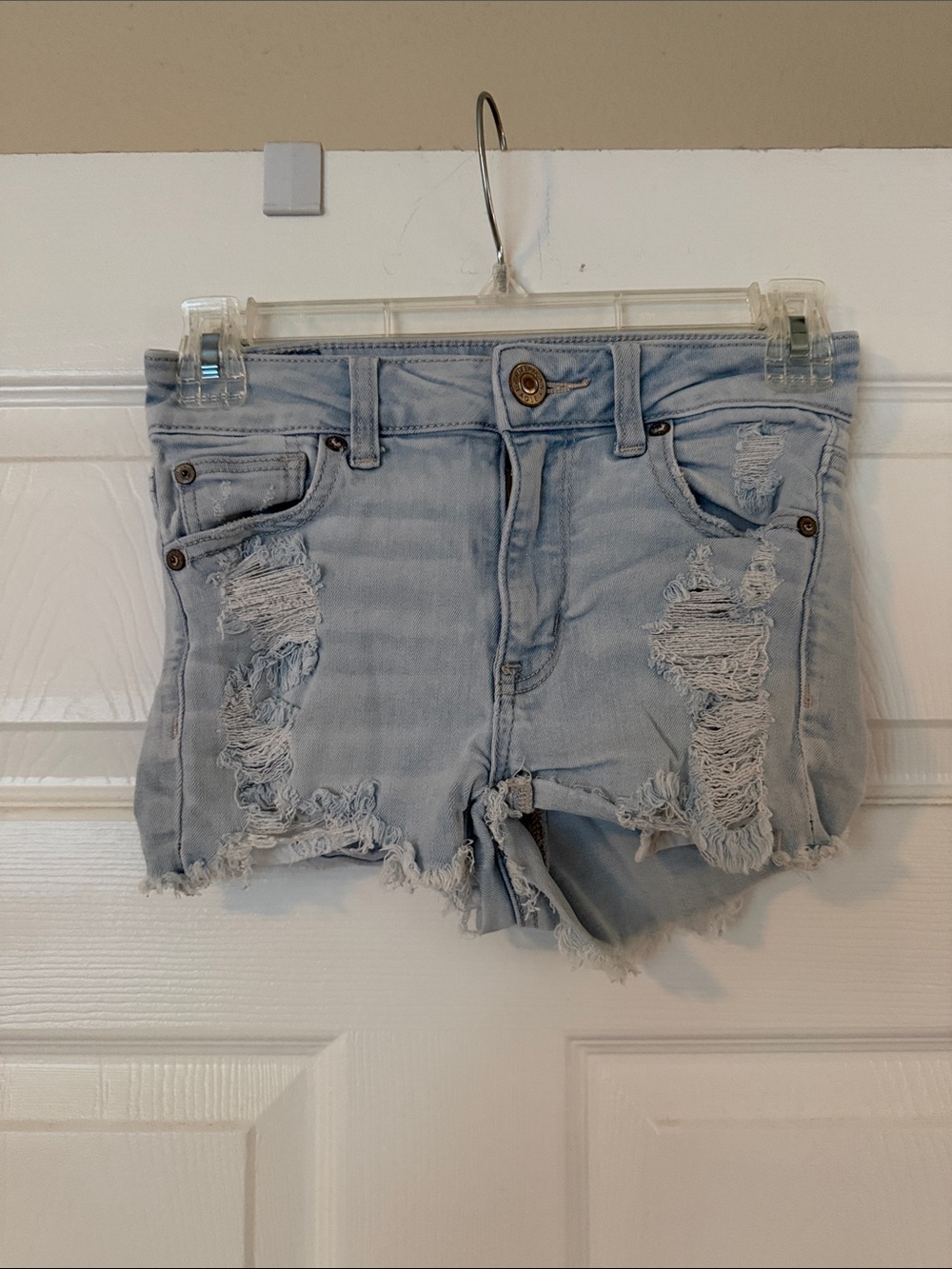 American Eagle Outfitters Light Blue Distressed Denim Cutoff Shorts